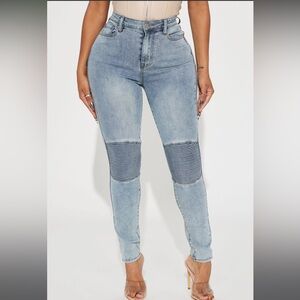 Blue Skinny Jeans with Two-Tone Knee Panels